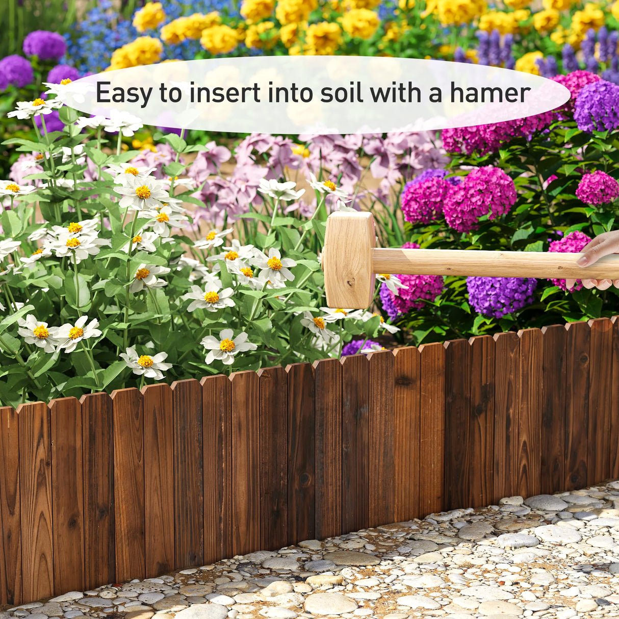 GHWIE Wooden Garden Fence Wood Garden Edging Border Decorative Landscape Border Edging,Planting Tree Fence Yard Patio Path Edging Landscape Edging Flower Bed Fences-11.8'' H x 48'' L (1PACK)