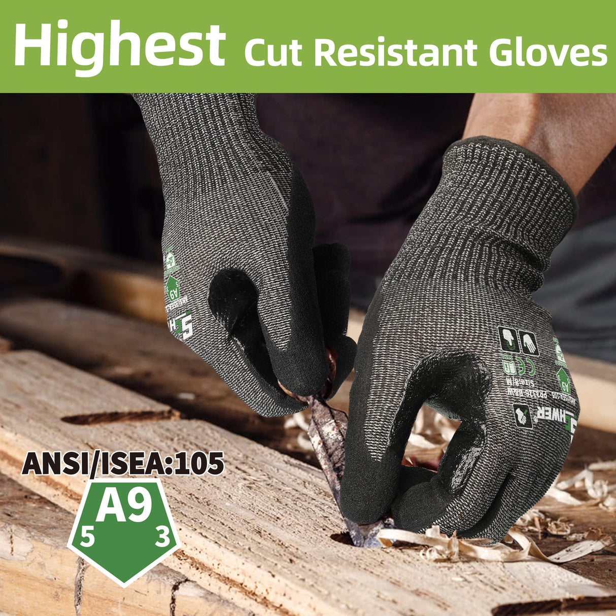 Schwer ProGuard High Level Cut Resistant Work Gloves PR3326 for Extreme Protection，ANSI A9 Cut Gloves with Reinforced Thumb, Non Slip, Durable, Touch-screen, Black 2 Pairs（L）