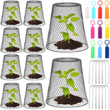 Geosar 10 Pcs 9 inch Chicken Wire Cloche Plant Protector Cover Metal Garden Cloche Dome for Plants Chicken Wire Protection Basket with Garden Stakes for Avoiding Rabbit Bird Small Animals Eat (Black)