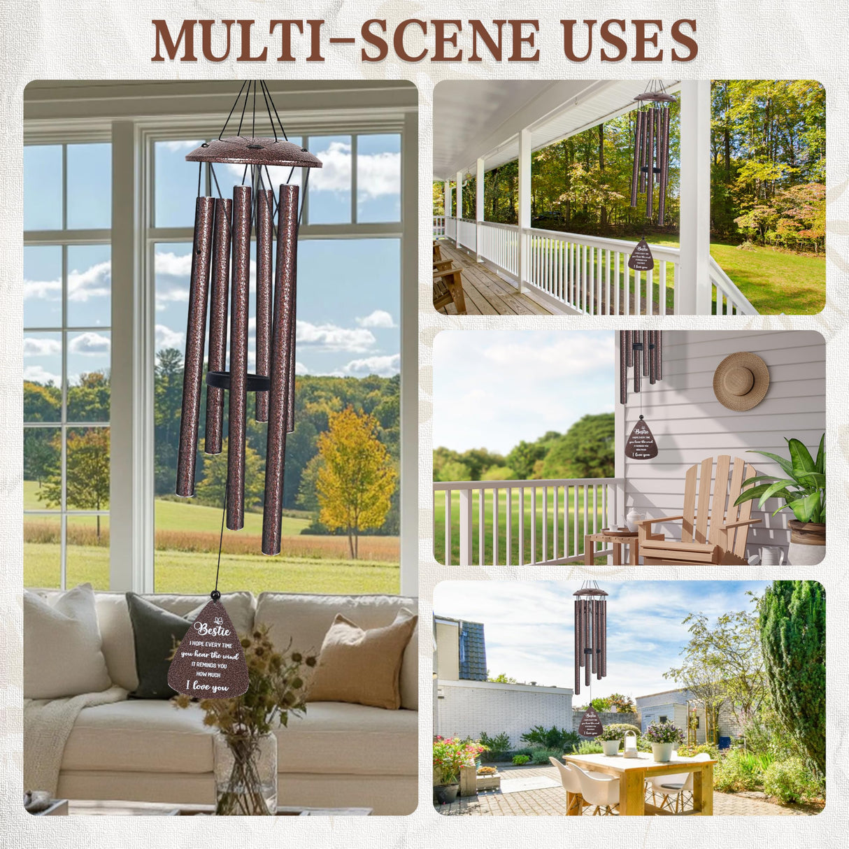 Bestie Gifts for Women, 32" Bronze Wind Chimes, Best Friend Birthday Gifts for Women, Friendship Gift for Birthday Christmas, Unique Bestie Gift Ideas for Woman Female Bestfriend BFF, Home Decor