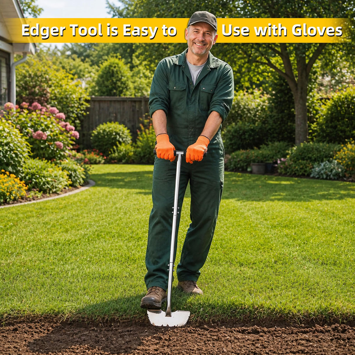 KYEEN-TOOLS Serrated Edger Lawn Tool - Half Moon Shovel with Softer T-Handle, Lawn Edger for Yard, Garden, Landscaping, Sidewalk, Cable Burial - Ergonomic Design, Rust-Proof, 38 in