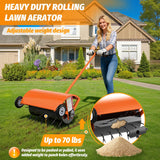 Hubiiett 24 Inch Rolling Lawn Aerator, Heavy Duty Manual Aerator Tool, Up to 70 lbs, Push Spike Aeration Tool with 42 Spikes, Suitable for Lawns, Garden, and Yard Grass Aeration [Orange]