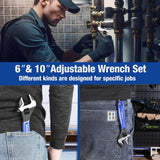 WORKPRO 2-Piece Adjustable Wrench Set, 6-Inch & 10-Inch Wide Jaw Black Oxide Wrench, Cr-V Steel, Metric & SAE Scales, Max Jaw Opening 15/16" & 1-5/16", for Home Repairs, Plumbing, Garage Work