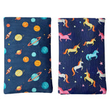 Yumbox Reusable Soft Ice Packs with Fabric Sleeve for Lunch Box and Cooler, Sweatproof, Pack of 2 Gel Ice Packs, Outer Space and Unicorns Prints
