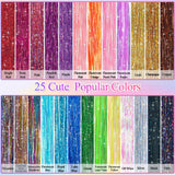 25Colors Fairy Hair Tinsels Kit 5000 Hair Glitter Strands 48Inch Heat Resistant Tinsel Hairs Extension Sparkling Shiny Highlights Hairs Tinsel with Tools for Christmas Halloween New Year Cosplay Party