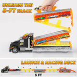 JOYIN Toy Truck for Kids, Race Toy Cars, 60" Extra Long Race Track and 12 Die-Cast Metal Cars, Toddler Carrier Truck with Lights & Sounds, Christmas Birthday Gifts for 2 3 4 5 6 7 Years Old Grandkids