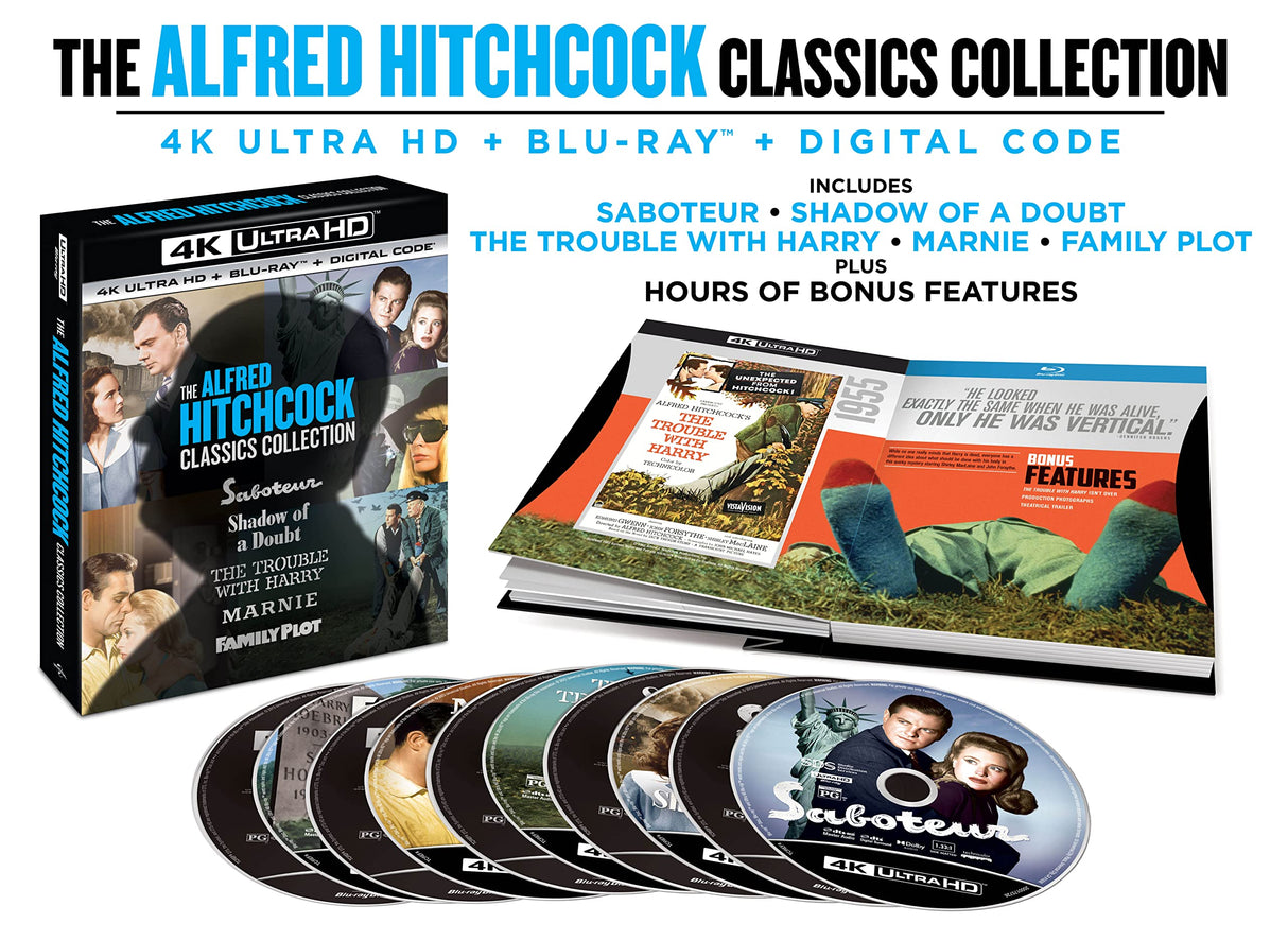 The Alfred Hitchcock Classics Collection (Saboteur / Shadow of a Doubt / The Trouble with Harry / Marnie / Family Plot) - 4K Ultra HD + Blu-ray + Digital [4K UHD]