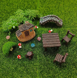 QuarenDen 44 Pcs Fairy Garden Accessories, Miniature Table and Chairs Set, Miniature Figurines Mini Resin Animals House Bridge for Micro Landscape Potted Plant Terrarium Decor DIY Craft Gift