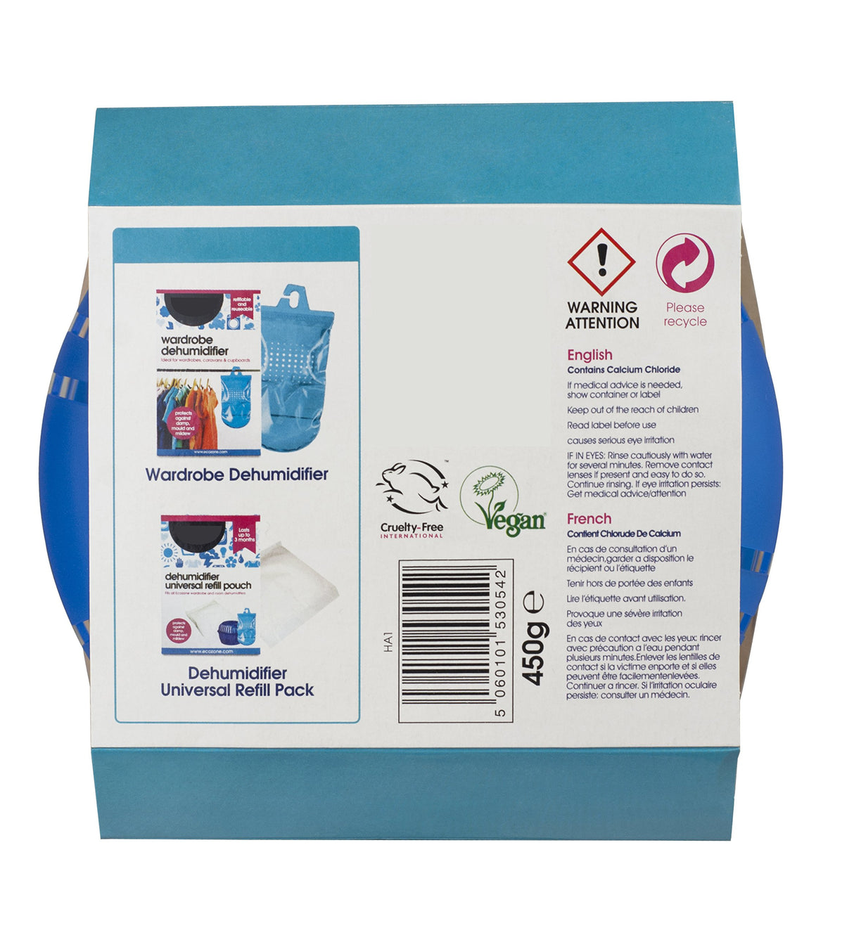 EcoZone Room Damp, Mould & Moisture Trap, Portable Dehumidifier Device, Re-Usable & Re-Fillable, 3 months Protection for Bedrooms, Bathrooms, Garages, Kitchens & Caravans, Vegan Friendly (Single)