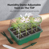 POROLIR Seed Starter Tray, 10PCS Seed Starter Kit, Seedling Starter Trays with Heightened Lids for Seed Staring, Indoor Gardening Plant Germination Trays (12 Cells per Tray) Green