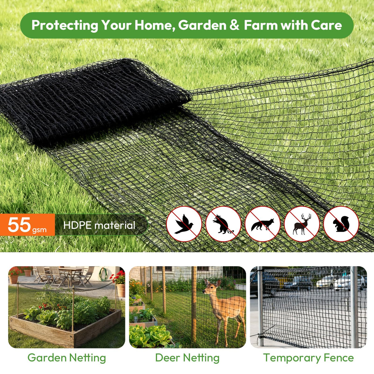 Deer Fence for Garden 4ftx50ft, Plastic Mesh Garden Fencing with Pre-Strung Reinforced Edge, Durable Temporary Fencing, Animal Barrier Fence, Ideal Safe Netting for Poultry, Fruit & Plant Protection