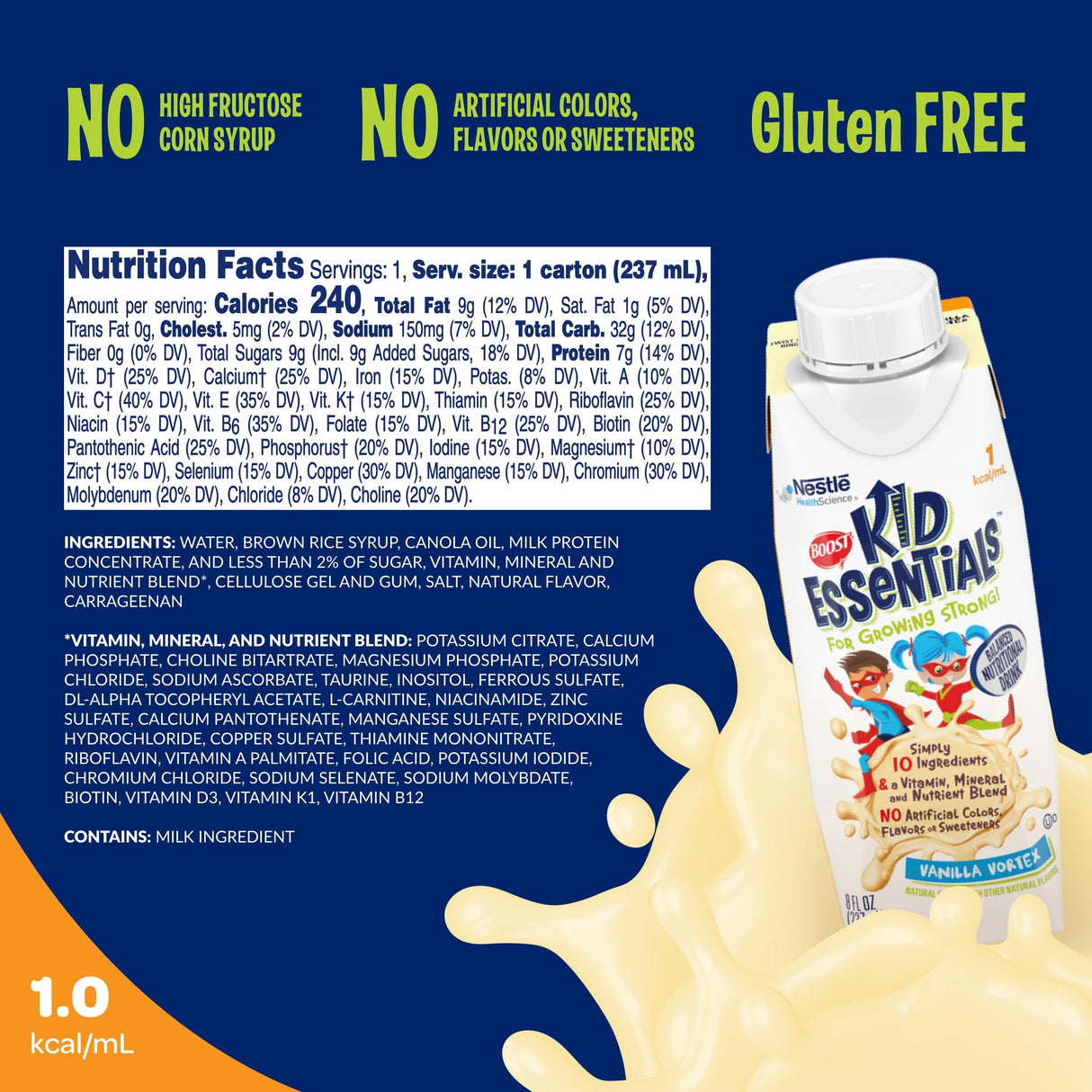 BOOST KID ESSENTIALS 1.0, Vanilla Vortex 24 x 8 fl oz carton