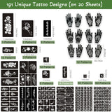 XWGLFT 191 Pcs Temporary Tattoo Stencils Kit, 6 Cones (2Black,2Brown,2Red)