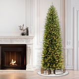 Puleo International 7.5ft Pre-Lit Slim Fraser Fir Christmas Tree with 350 Clear Lights, 1188 Realistic Dense Branch Tips, Easy Setup Artificial Trees with Sturdy Metal Stand