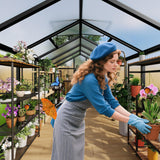 6x10 FT Greenhouse, Easy Assembly Aluminum Polycarbonate Greenhouses for Outdoors with Roof Vent, Large Aluminum Walk-in Greenhouse for Sunroom Patio, Backyard, Garden, Sliding Lockable Door, Black