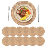 13.5'' Round Woven Placemats Set of 12, Boho Rattan Chargers for Dinner Plates, Rustic Wicker Place Mats, Straw Braided Table Placemats, for Dining Table, Thanksgiving, Fall, Farmhouse, and Christmas