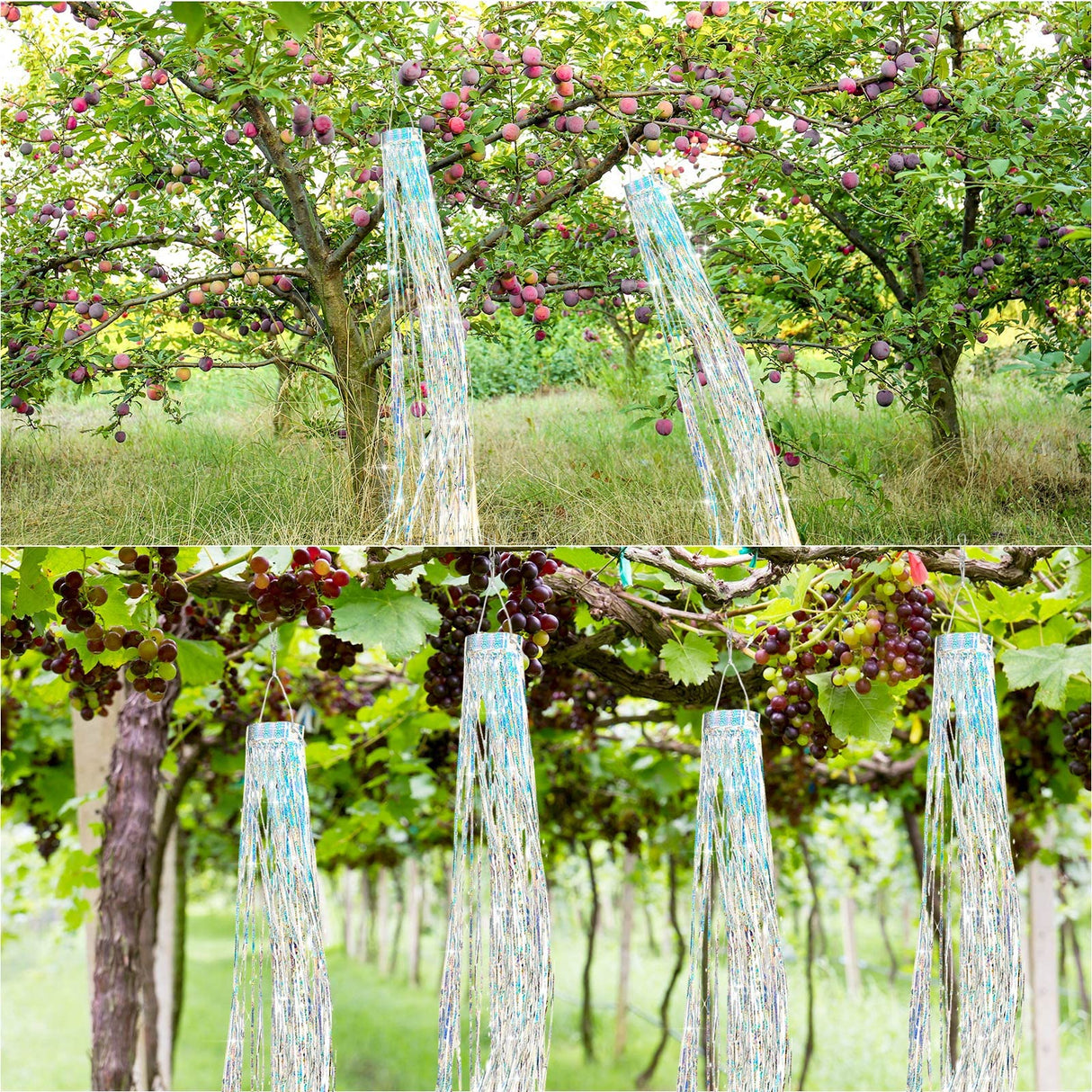 Lewtemi 4 Pcs Bird Scarer Windsock Wind Socks Outdoor Heavy Duty Outdoor Heavy Duty Holographic Silver Windsock with Rotating Hook for Outside Patio Garden Yard Spinners Hanging Decoration (Silver)