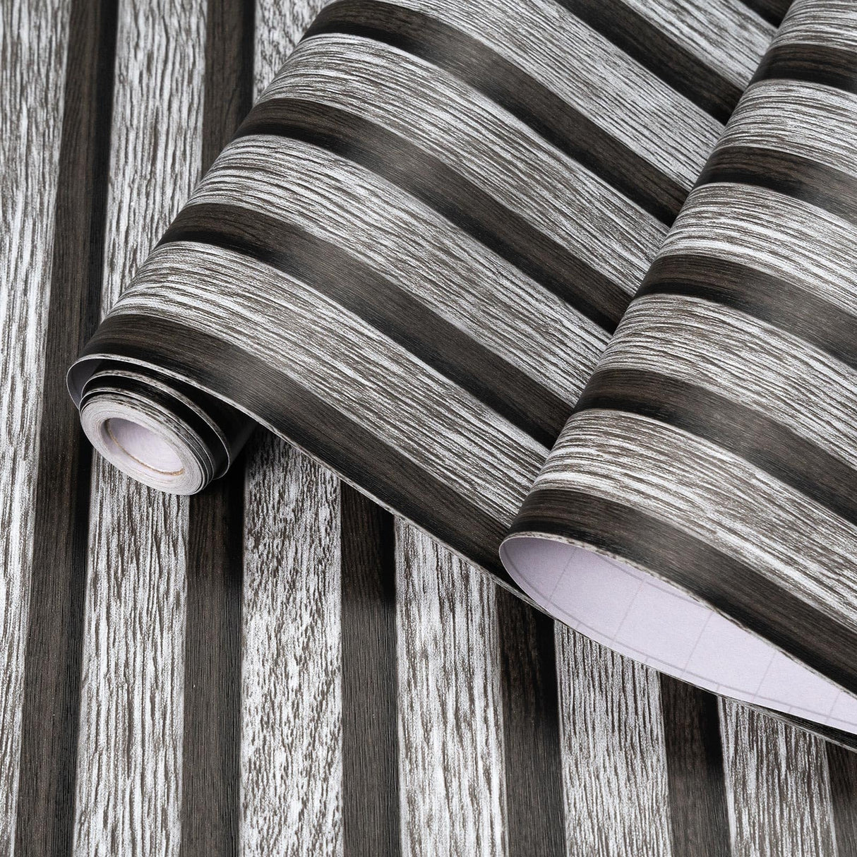 Yun-aeon Natural Wood Peel and Stick Wallpaper Grey Wood Slats - 17.3"x 300" Self-Adhesive Waterproof Vinyl Removable Wall Paper for Wall Decor Bedroom