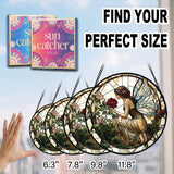 Birthday Gifts for Women - Butterfly Flower Fairy Faux Stained Glass Window Hanging Sun Catcher for Door Garden Acrylic Home Decor Mother's Day for Mom Nana Friend Grandma Wife 6.3"