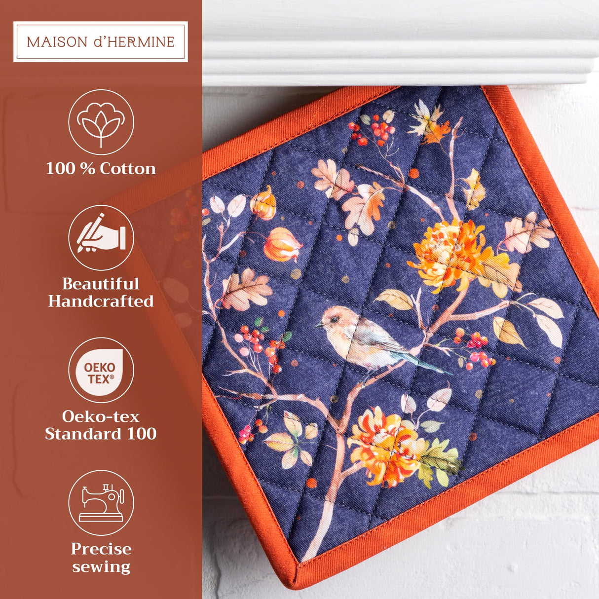 Maison d' Hermine Pot Holders Set 100% Cotton Heat Resistant Potholders 8" x 8" Hot Pads with Loop for Thanksgiving Christmas Decorations BBQ Baking Handling Hot Pans (Pack of 2, Kelim - Infinity)