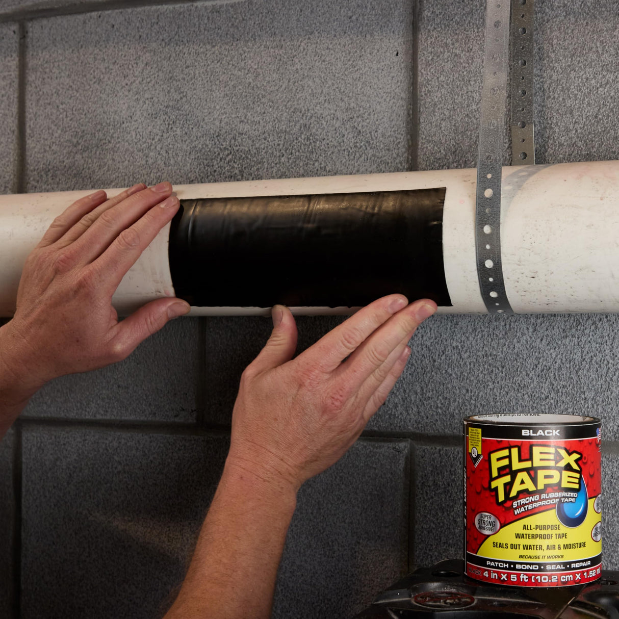 Flex Tape, Original Thick Flexible Rubberized Waterproof Tape - Seal and Patch Leaks, Works Underwater, Indoor Outdoor - Home RV Roof Plumbing and Pool Repairs, Black, 4 in x 5 ft, Pack of 1