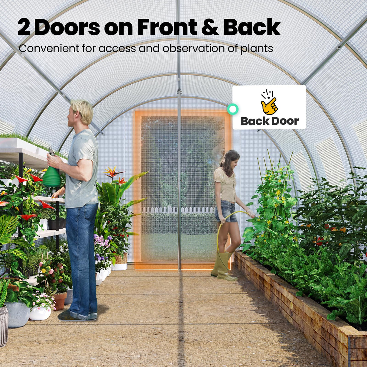 KING BIRD Premium 20x10x6.6FT Greenhouse for Outdoors, Large Walk-in Upgraded Galvanized Metal Frame, Mesh Door Screen Window Improved Zipper Tunnel Hoop for Garden Plant Winter, 2 Stiffeners, White