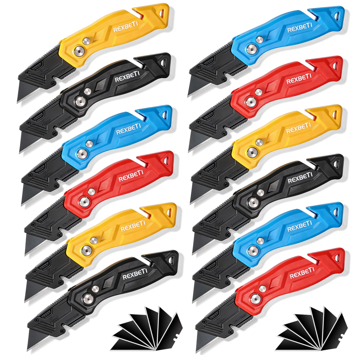 REXBETI Folding Pocket Utility Knife Quick-change SK2 Box Cutter for Cartons, Cardboard and Boxes, Back-lock Mechanism with 20 Extra Blades (12 folding utility knife)