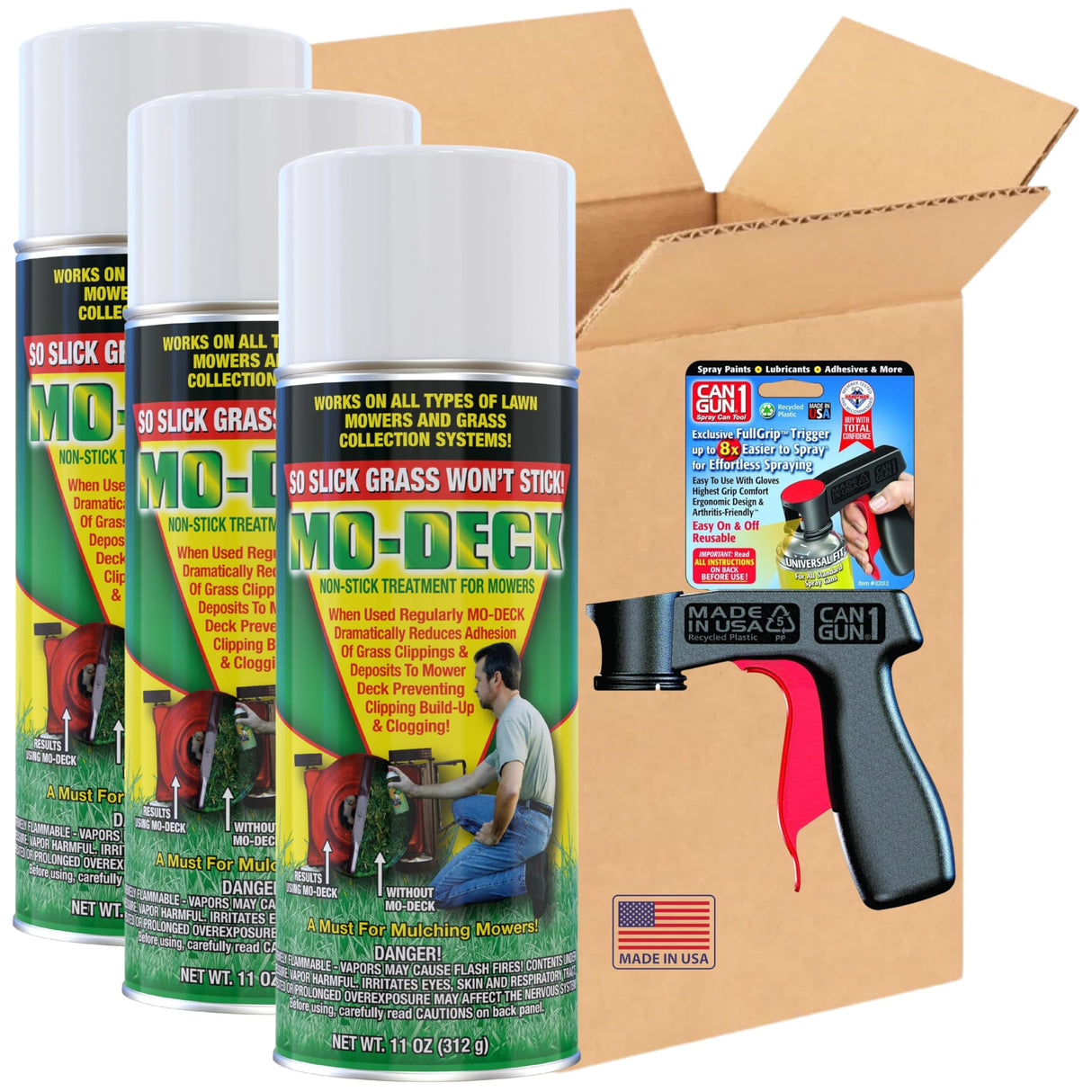 Mo Deck Lawn Mower A Nonstick Spray with CanGun1 – Pressurized Deters Grass & Clipping Buildup Reduces Clumping, Protects Deck from Corrosion, Easy Metal-Safe Spray-On by Flyleaf PRO (3 Cans - 11 oz.)