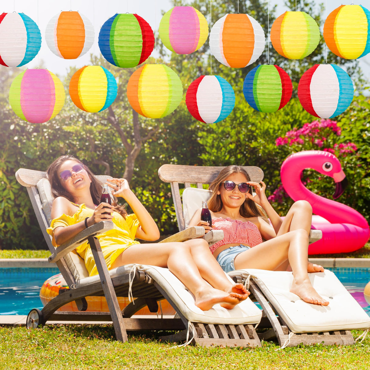 ‎Renbuzhu 15PCS Pool Party Decorations Beach Ball Paper Lanterns - Summer Luau Hawaiian Themed Hanging Decor for Home Birthday Outdoor Indoor