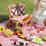 HYBDAMAI Picnic Basket for 4 Persons with Waterproof Picnic Blanket and Insulated Cooler, Large Wicker Picnic Basket for Camping, Outdoors, Valentine's Day, Christmas, Birthday, Wedding Gift