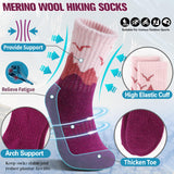 EBMORE Womens Merino Wool Hiking Socks Thermal Warm Winter Boot Crew Cushion Work Gift Socks 5 Pairs(Dark Gray/Black/Rose Red,L)
