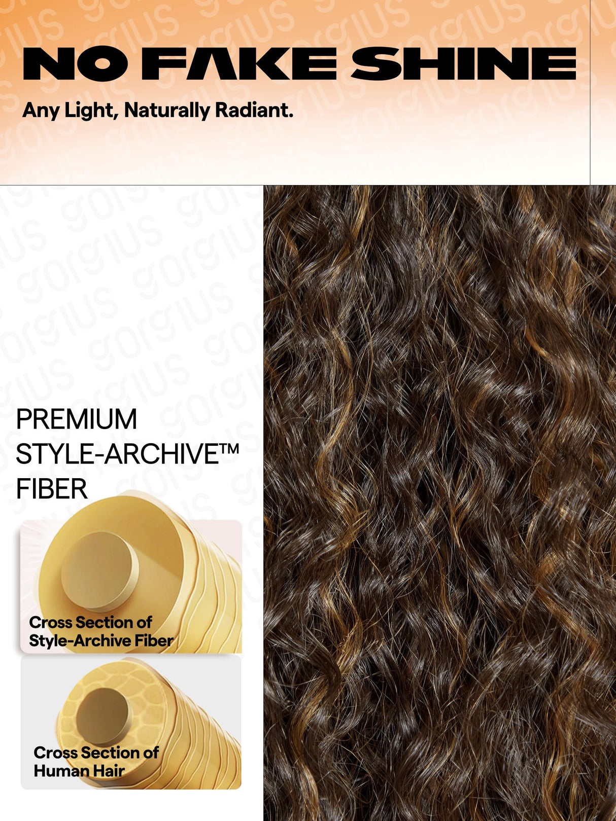 GORGIUS Curly Brown Wig Glueless Highlight Lace Front Wig Pre Plucked Middle Parted Synthetic Wig Upgraded with Premium Human-Hair-Like Fiber 20 Inch