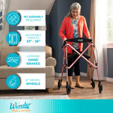 Stander Wonder Rollator, Lightweight Folding Space Saver Mobility Rolling Walker for Seniors and Adults, 6-inch Wheels, Locking Brakes, and Padded Seat with Backrest, Black Walnut