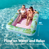 SLOOSH Inflatable Tanning Pool Lounger Float, 85" x 57" Extra Large Pool Floats Adult with Pillow, 4 in 1 Suntan Tub Raft Floatie,Sunbathing Bed Lounge for Water Blow Up Ball Pit, XL-Cyan Pink