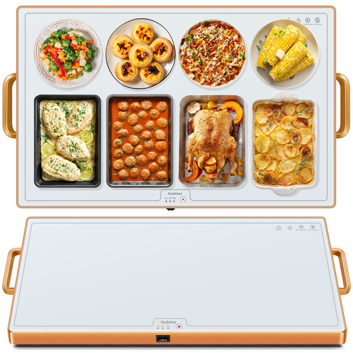 Warming Mat for Food (XXL 32"x18"), Warming Trays for Buffets Party and Daily Use,Temperature Control Food Warmer, Full Surface Tempered Glass Top Heating Food Warming Mat, White Electric Warming Tray