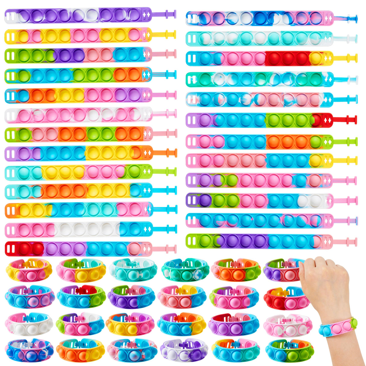 JOYIN Pop Fidget Toys pops Bulk 100 Pack Party Favors for Kids 4-8,8-12 Year, Fidget Bracelets Sensory Toys for Birthday Carnival Halloween Christmas Prizes Gifts Goodie Bags Stuffers for Kids