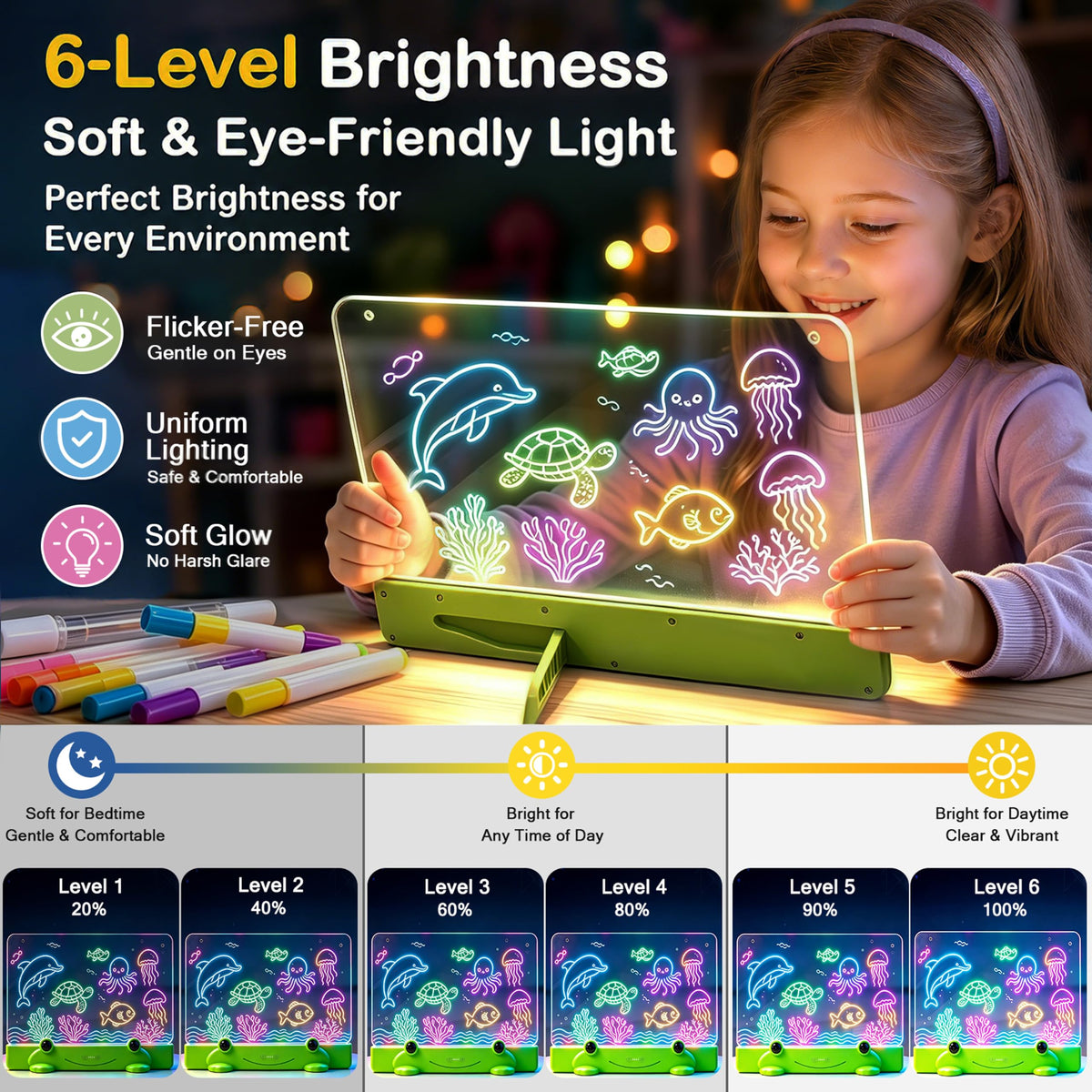 Loowoko LED Drawing Board for Kids, 16" Rechargeable Glow Drawing Tablet, with Color Lights, Adjustable Brightness, LED Drawing Pad, Gifts for Girls Boys Kids Children for Birthday Christmas Gift