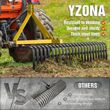 YZONA 60" 3 Point Rock Rake for Tractors, Heavy-Duty Landscape Rake with 360° Rotation, Category 1 Hitch Attachment, Tow-Behind Pine Straw Harrow for Garden, Lawn Care, Farm, Black & Yellow