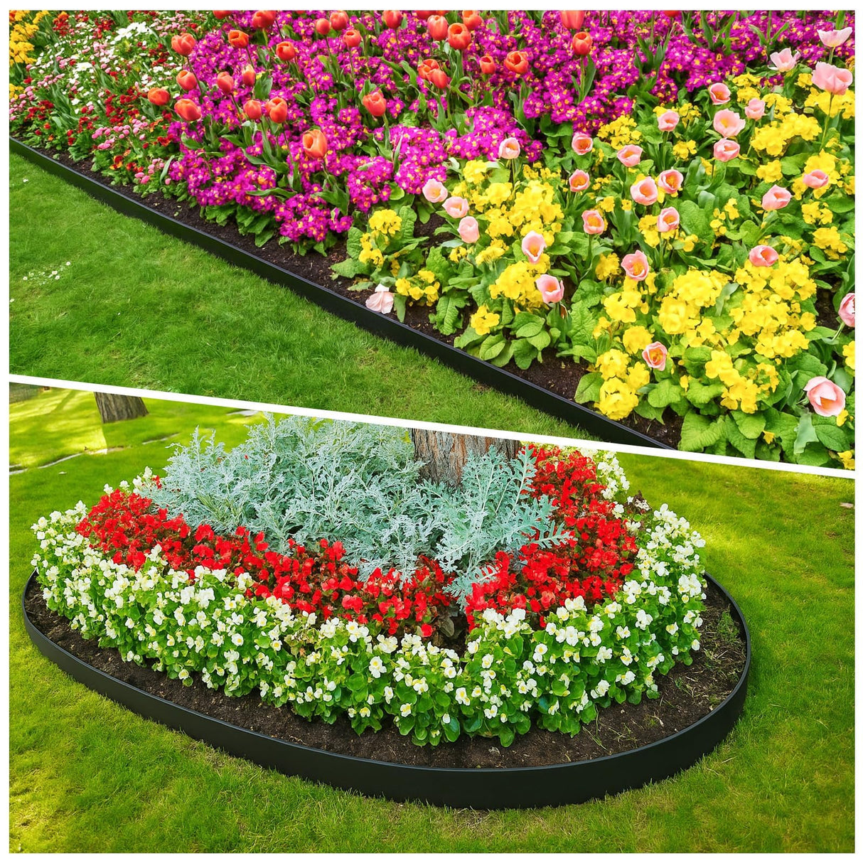 MIXC 100ft Landscape Edging Kit with 150 Spikes, Not Digging Flexible Plastic Edge Border for Landscaping, Lawn, Garden, Flower Beds, Yard, Paver, Playground, Pathway,3pack, 33ft Each,1.5in high