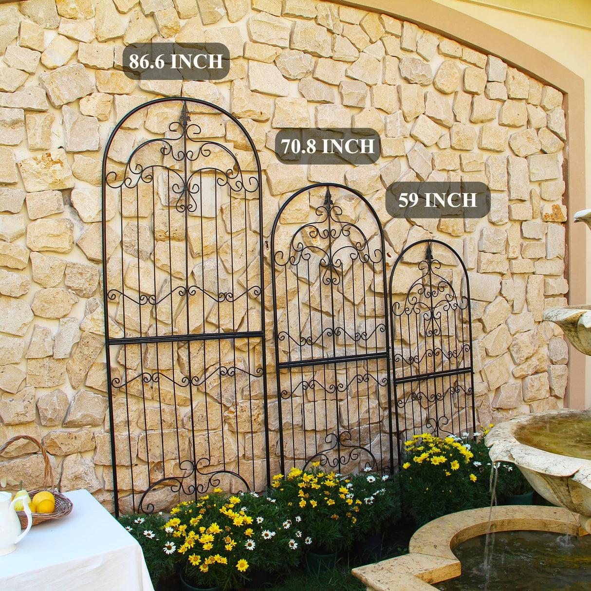 SCENDOR Garden Trellis for Climbing Plants 70.8" H x 25.6" W Metal Wrought Iron Outdoor Wall Panel for Vines Flowers Elegant Accent Decorative Garden Structure