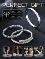 YADOCA 3Pcs Stainless Steel Bracelets for Men Roman Numeral Bangle Bracelet Adjustable Cuff Bracelet Twisted Cable Bracelet Mens Luxury Bracelets Jewelry Gifts Gold/Silver/Black
