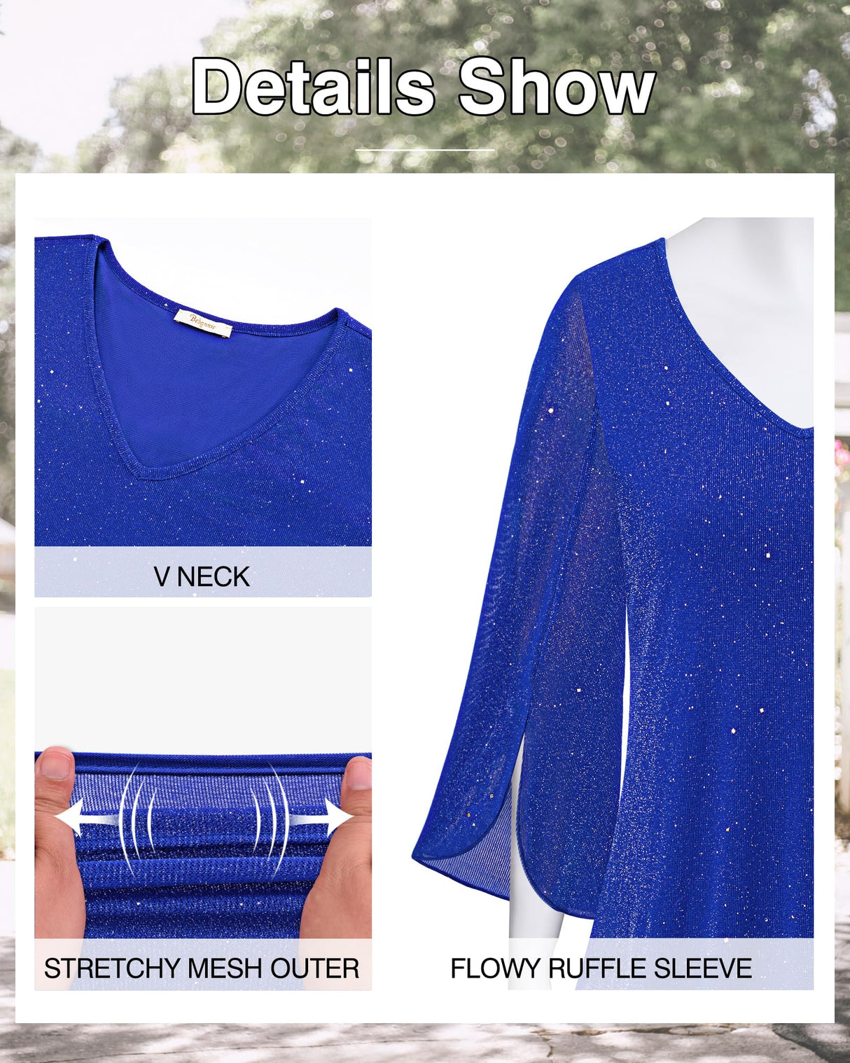 Bebonnie Dressy Tops for Evening Wear: 3/4 Sleeve Trending Fall Clothes for Women 2024 - Sparkly Sequin Homecoming Modest Dresses - Grandmother of Bride Blouse Christmas Top Star Blue XXL