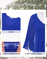 Bebonnie Dressy Tops for Evening Wear: 3/4 Sleeve Trending Fall Clothes for Women 2024 - Sparkly Sequin Homecoming Modest Dresses - Grandmother of Bride Blouse Christmas Top Star Blue XXL