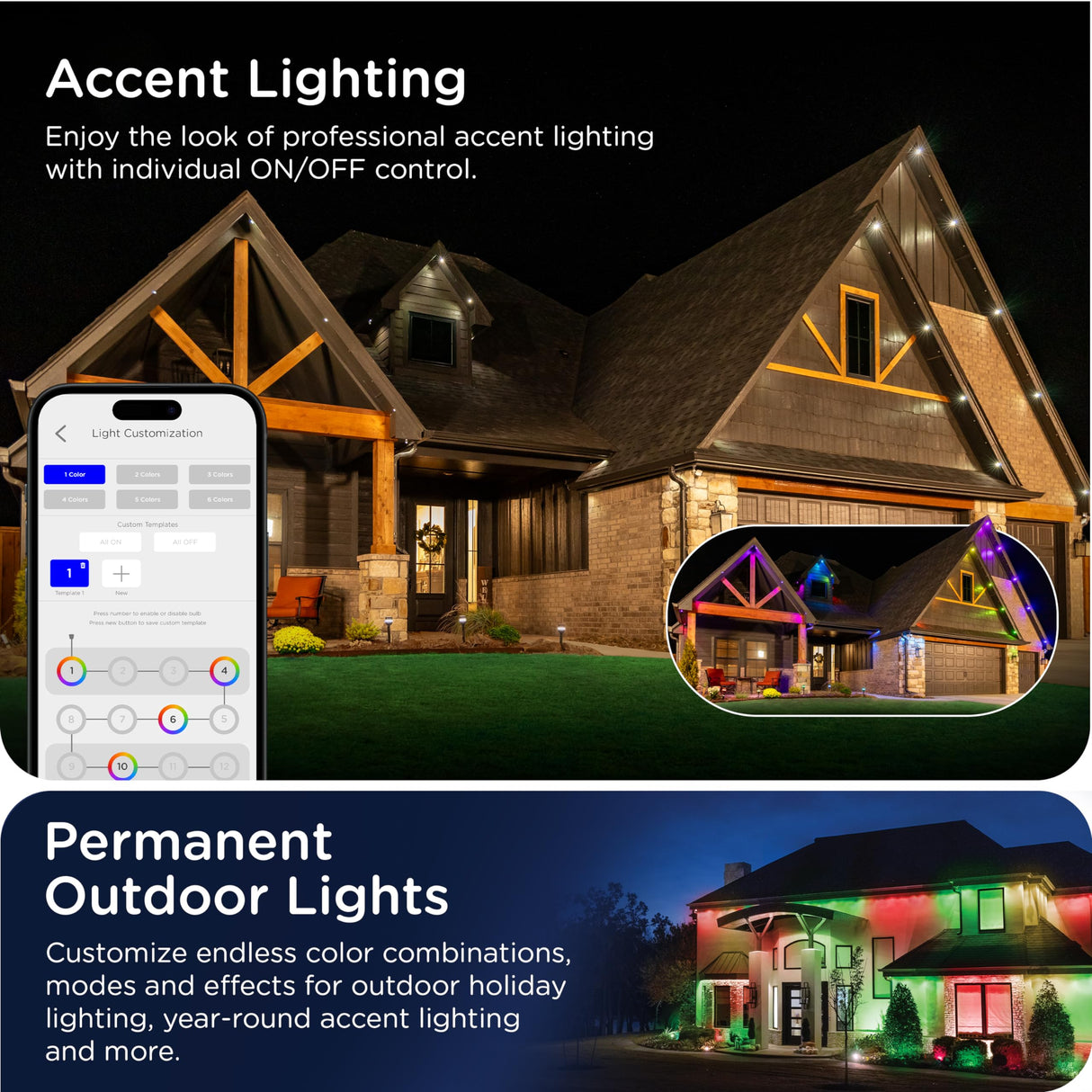 Enbrighten Vibe Eternity Permanent Outdoor Lights for House, 100 Feet, 72 RGBWIC LEDs, Close Spacing, 33lm, Color Changing, Christmas, Eave Lighting, Smart App, Works with Alexa, Google Home, 81103