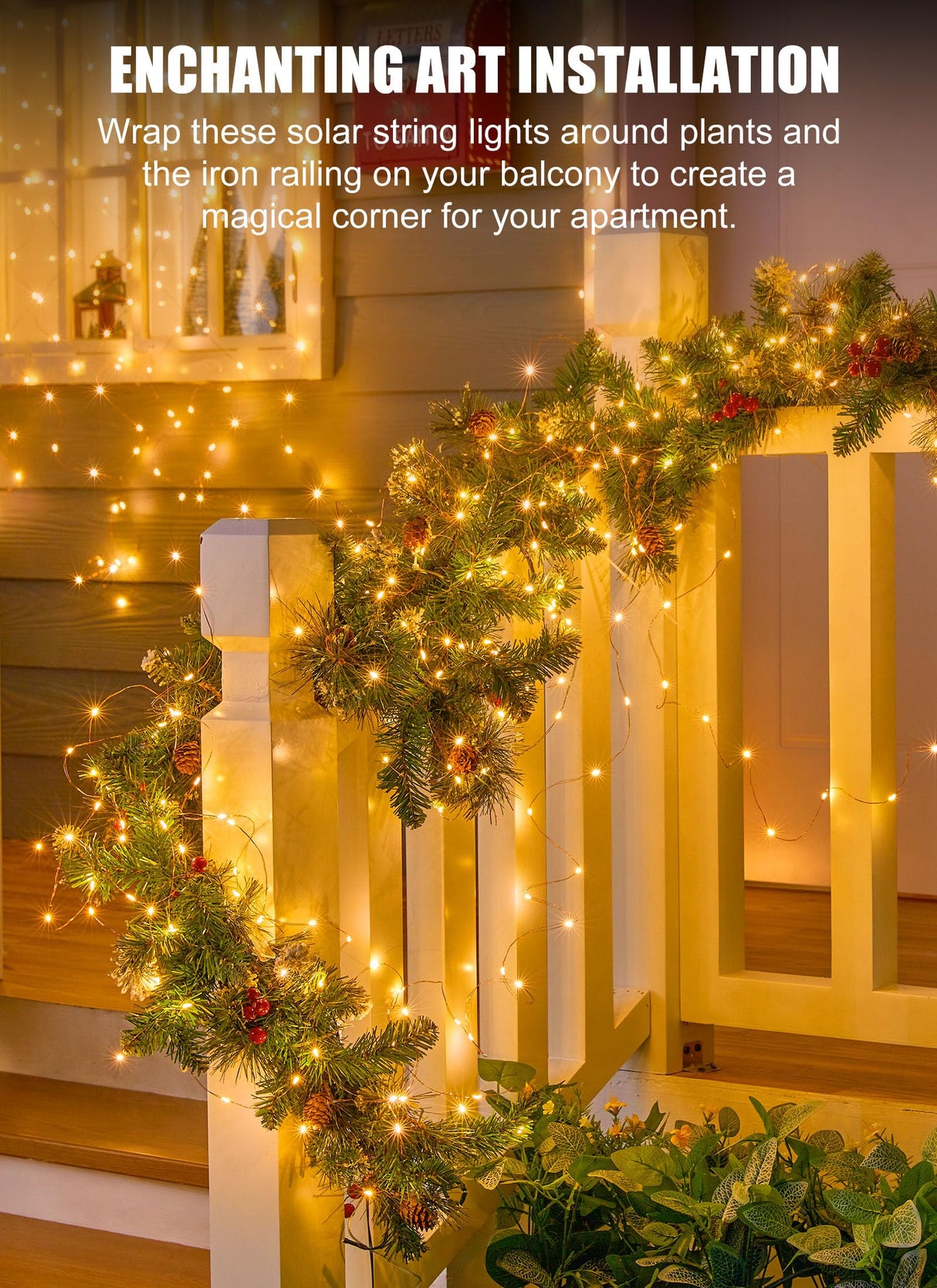 Minetom Solar String Lights, 4 Packs Total 132Ft 400 LED Solar Fairy Lights, Waterproof Solar Lights for Outside Patio Yard Tree Wedding Christmas, Warm White