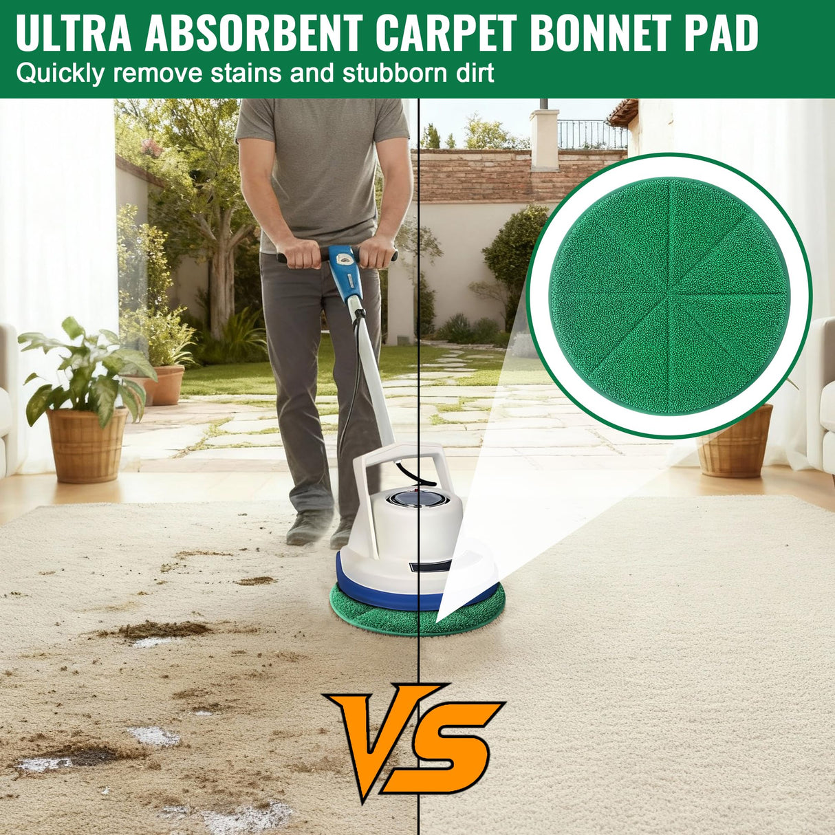 Potchen 4 Pack 12" Microfiber Carpet Bonnet Pads Compatible with Oreck Orbiter ORB550MC ORB700MB ORB600MW Floor Machine, Mopping and Buffing Pad Compatible with Bissell Commercial BGEM9000