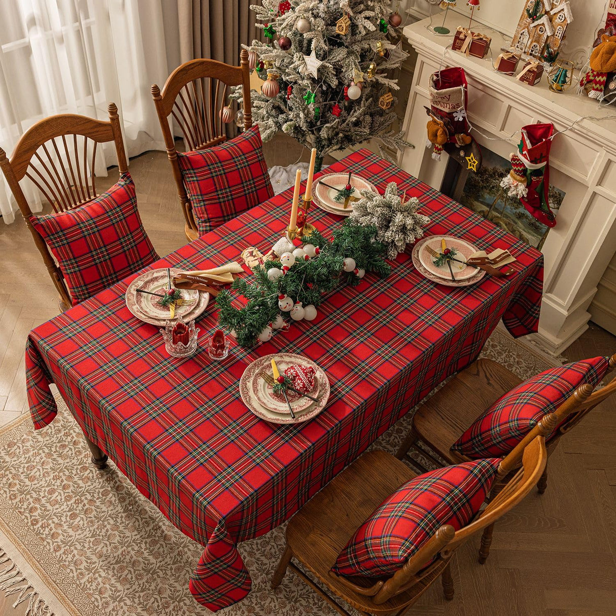 Softalker Christmas Checkered Tablecloth Rectangle - Red Buffalo Plaid Linen Cotton Gingham Xmas Table Cloths, Winter Farmhouse Table Decorations for Dining/Parties/Holiday, 60 x 120 Inch