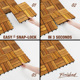 GREEN ALLUVIUM Premium Acacia Wood Interlocking Deck Tiles, 9 PCS 12"x12"x0.9" Patio Flooring, Waterproof Decking Tiles for Balcony, Backyard & Patio, All Weather Use (Golden Teak - Crossed Pattern)