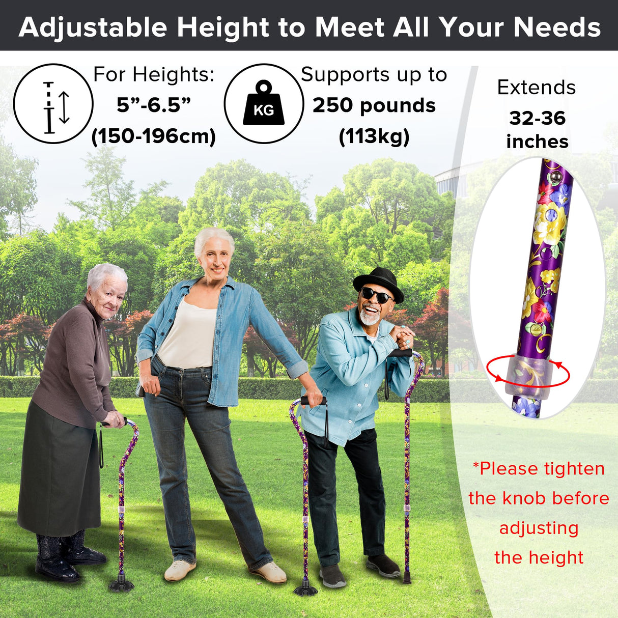 LIXIANG Walking Cane and Walking Stick for Adult Men and Women, with Travel Bag， Adjustable Folding Elderly and Adult Cane（Purple）