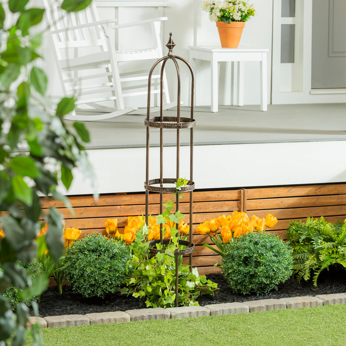 Evergreen 5 ft Garden Trellis for Climbing Plants Vines, Jasmine & Flowers, Rustproof Metal Obelisk Trellises, Outdoor & Indoor Plant Support for Potted Planters (Bronze)